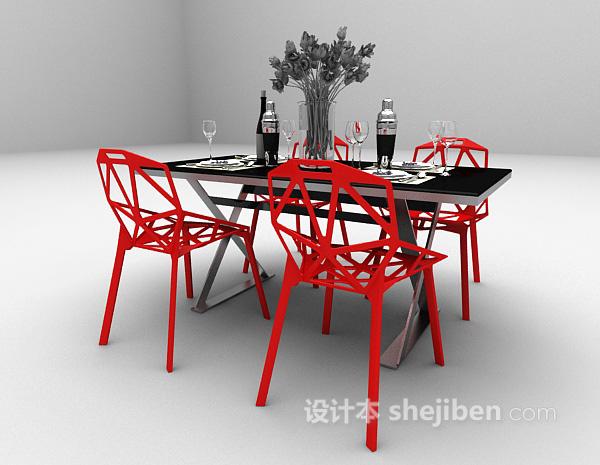 免费现代餐桌椅组合3d模型下载