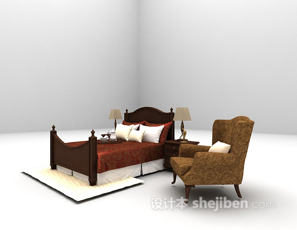免费木质床具3d模型下载