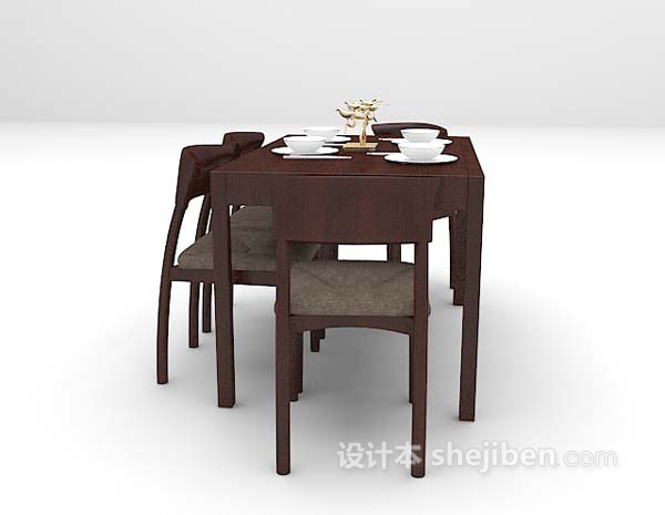 中式风格复古色餐桌3d模型下载