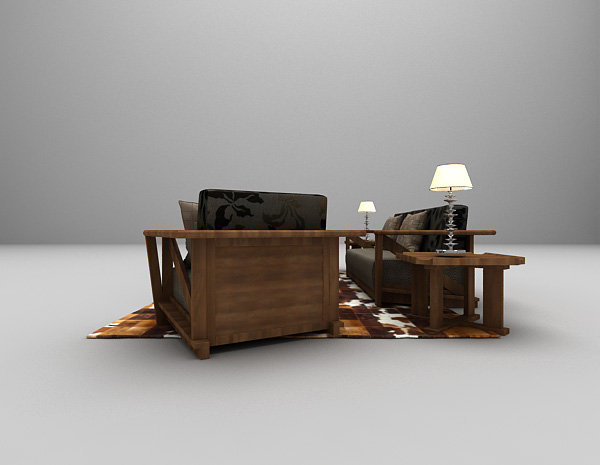 设计本木质多人沙发3d模型下载