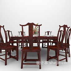 中式圆形餐桌3d模型下载