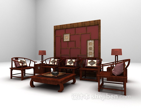 免费木质沙发欣赏3d模型下载