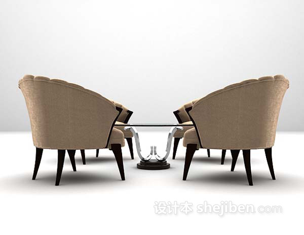欧式布艺桌椅组合3d模型下载