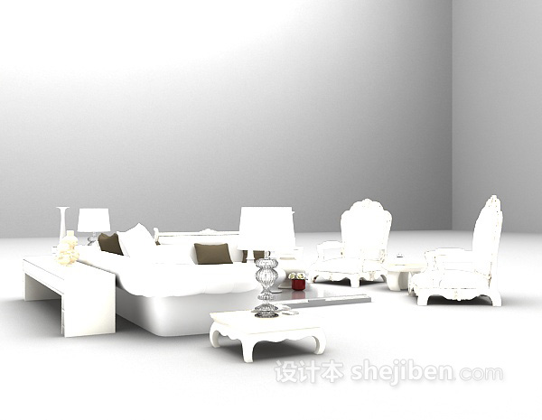 免费白色组合沙发欣赏3d模型下载