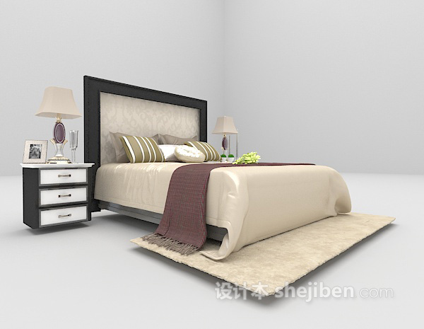 现代风格木质双人床推荐3d模型下载