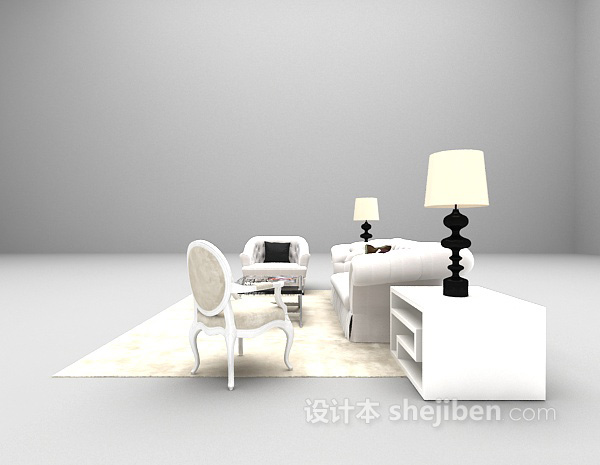 设计本白色欧式组合沙发3d模型下载