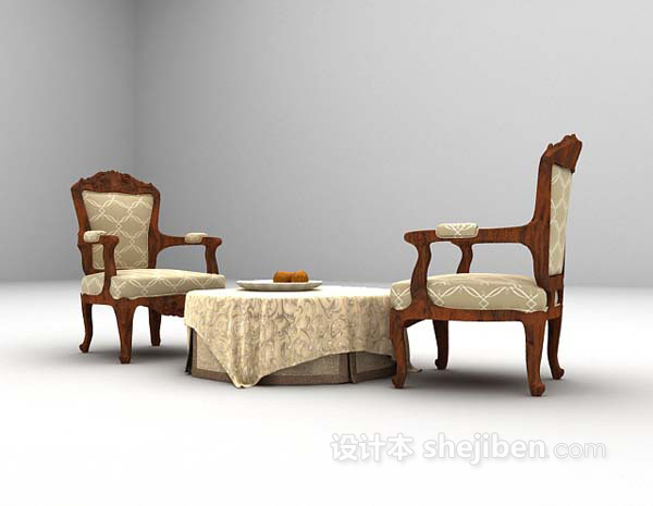 免费欧式木质桌椅组合3d模型下载