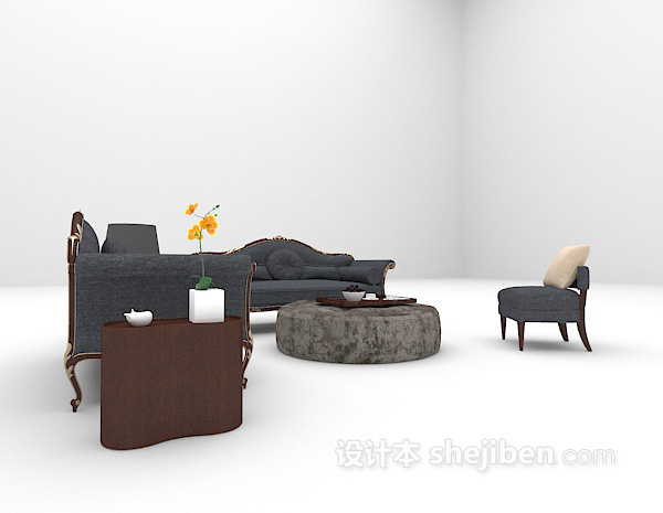 欧式风格欧式深色沙发3d模型下载