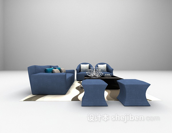 设计本蓝色组合沙发推荐3d模型下载
