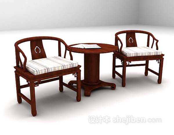 设计本棕色桌椅组合欣赏3d模型下载
