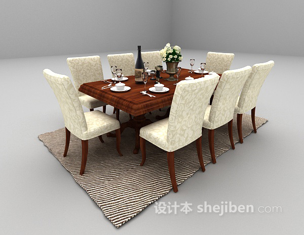 欧式风格欧式家庭餐桌3d模型下载