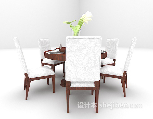 中式风格棕色木质餐桌3d模型下载