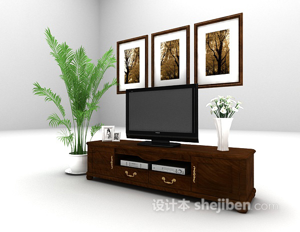 免费欧式棕色电视柜欣赏3d模型下载