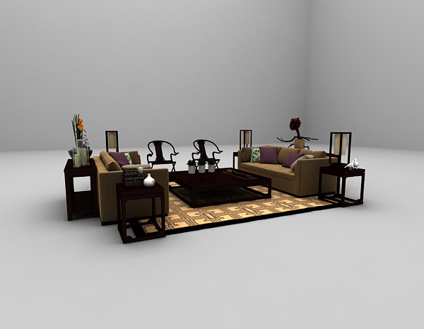 中式风格现代中式组合沙发3d模型下载