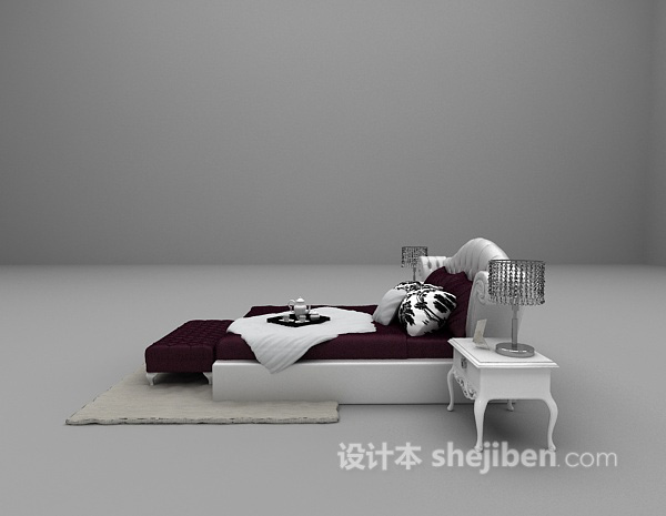设计本白色皮质双人床3d模型下载