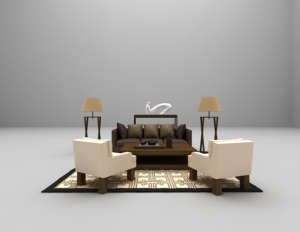设计本现代中式组合沙发3d模型下载