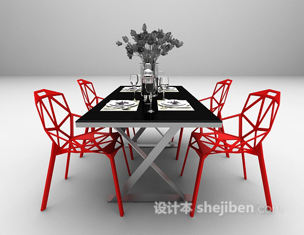 设计本现代餐桌椅组合3d模型下载