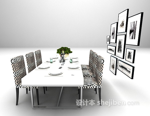 设计本花格纹桌椅3d模型下载