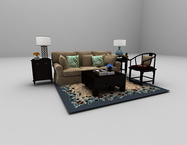 中式风格组合沙发推荐3d模型下载