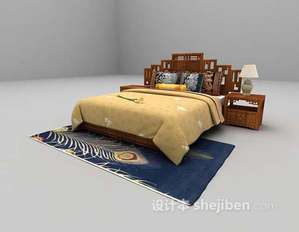 设计本家庭双人床3d模型下载