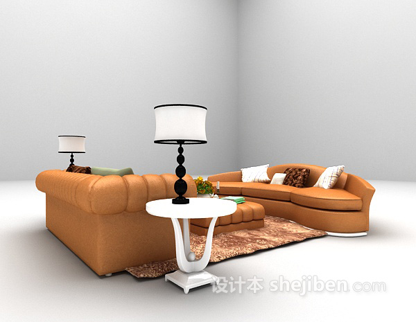 免费现代皮质沙发组合大全3d模型下载