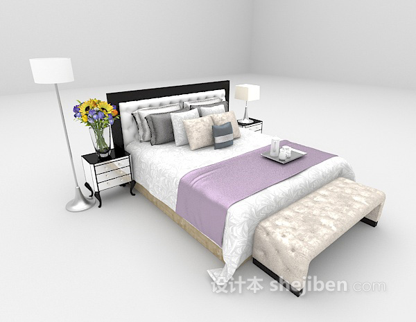 现代风格现代木质床推荐3d模型下载