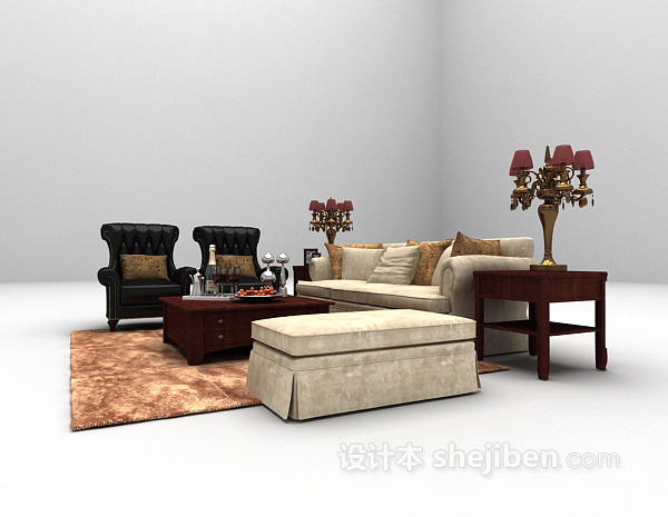 免费欧式家庭沙发3d模型下载