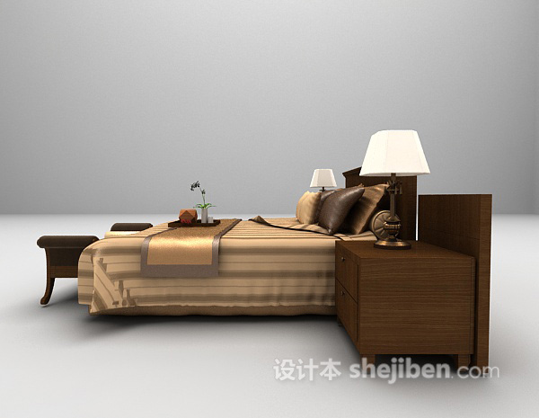 设计本木质棕色床推荐3d模型下载