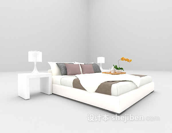 现代风格现代白色床推荐3d模型下载