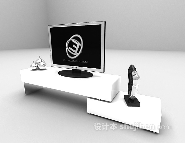 设计本白色电视柜3d模型下载