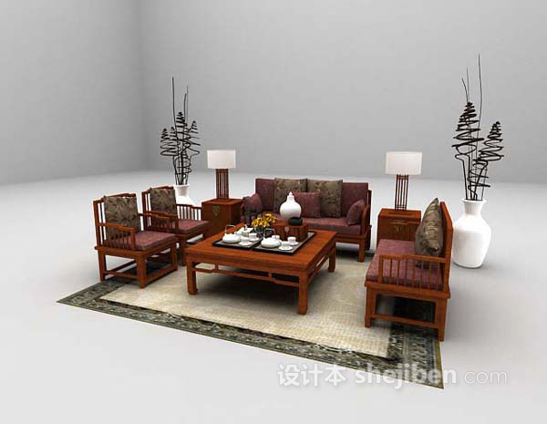 设计本实木组合沙发3d模型下载