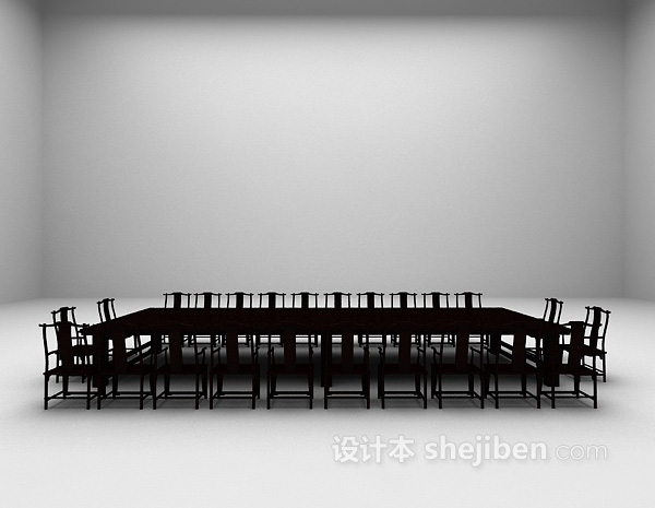 中式会议桌3d模型下载