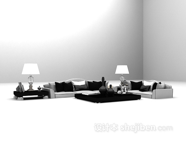 免费灰色系沙发3d模型下载