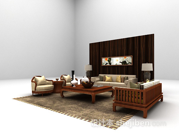 免费木质欧式沙发3d模型下载