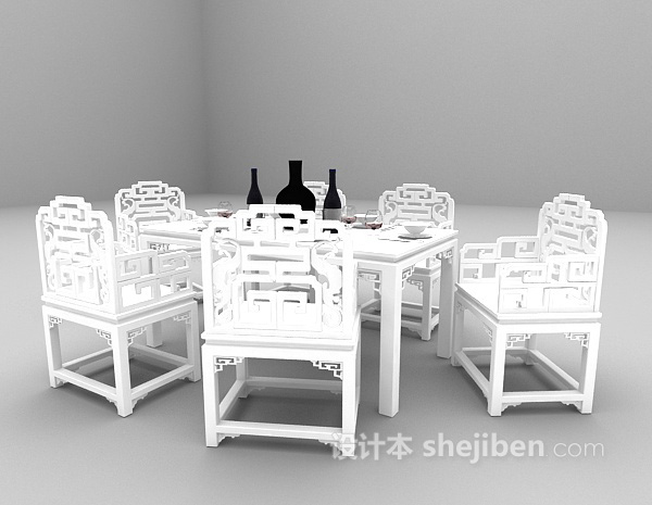 免费传统中式餐桌椅3d模型下载