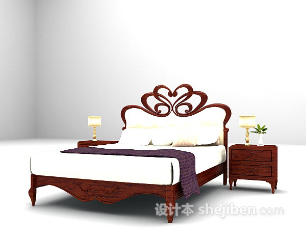 设计本木质单人床3d模型下载