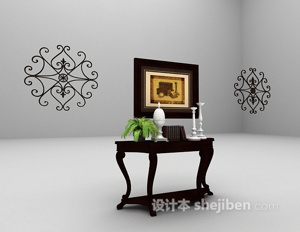 欧式风格欧式棕色玄关厅柜欣赏3d模型下载