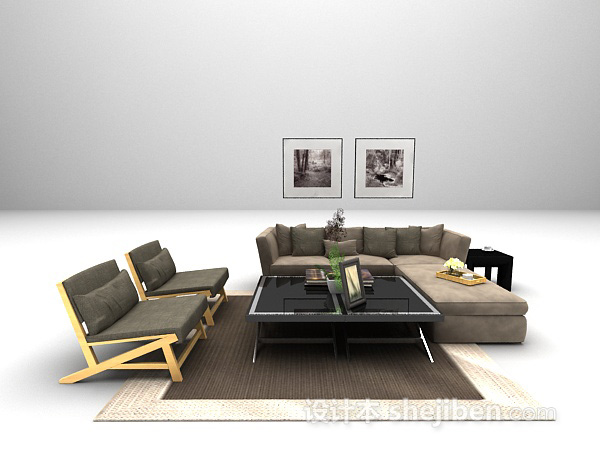 现代棕色沙发3d模型下载