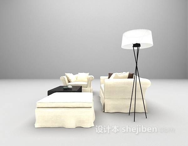 设计本现代白色风格组合沙发3d模型下载