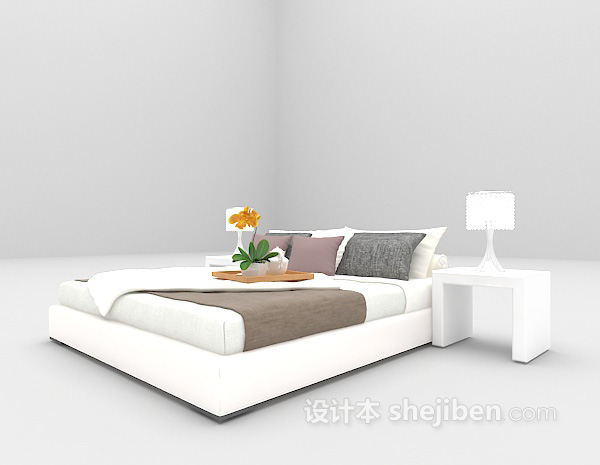 免费现代白色床推荐3d模型下载