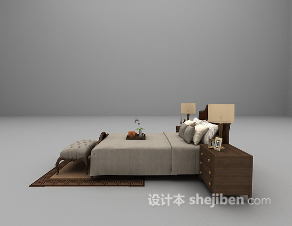 设计本木质床具3d模型下载