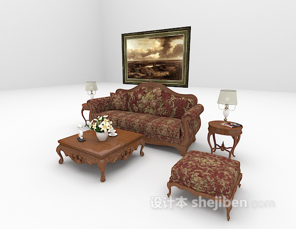 设计本欧式木质沙发3d模型下载