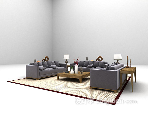 免费现代浅紫色组合沙发3d模型下载