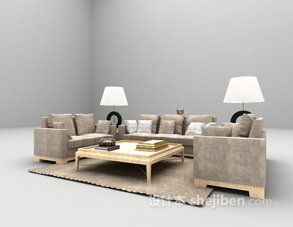 免费现代木质沙发3d模型下载