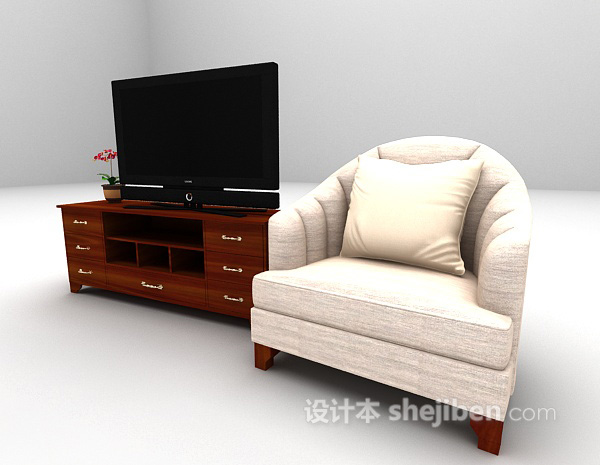 设计本电视柜休闲椅组合3d模型下载