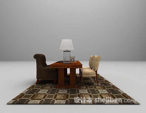 设计本带地毯办公桌椅组合3d模型下载
