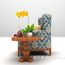 蓝色单椅沙发3d模型下载