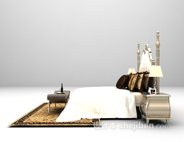 欧式白色床3d模型下载