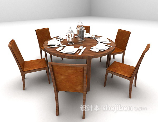 欧式风格棕色圆形餐桌3d模型下载