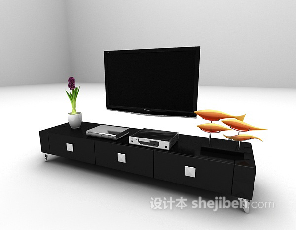 设计本现代黑色电视柜3d模型下载